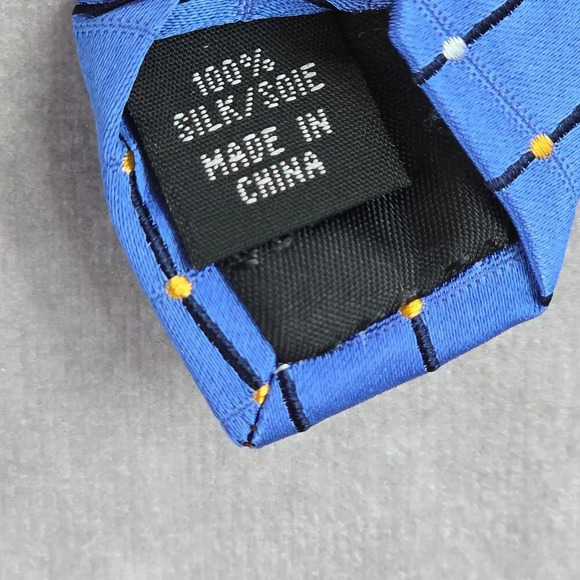 Geoffrey Beene Blue Plaid Stripe Geometric Polka Dot Silk Neck Tie Men's - Picture 6 of 6